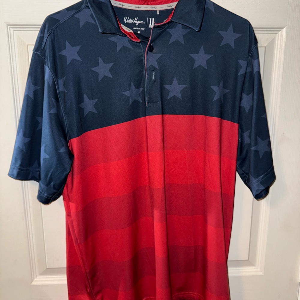 Walter Hagen Red and Blue Polo Shirt with Star Pattern NWOT